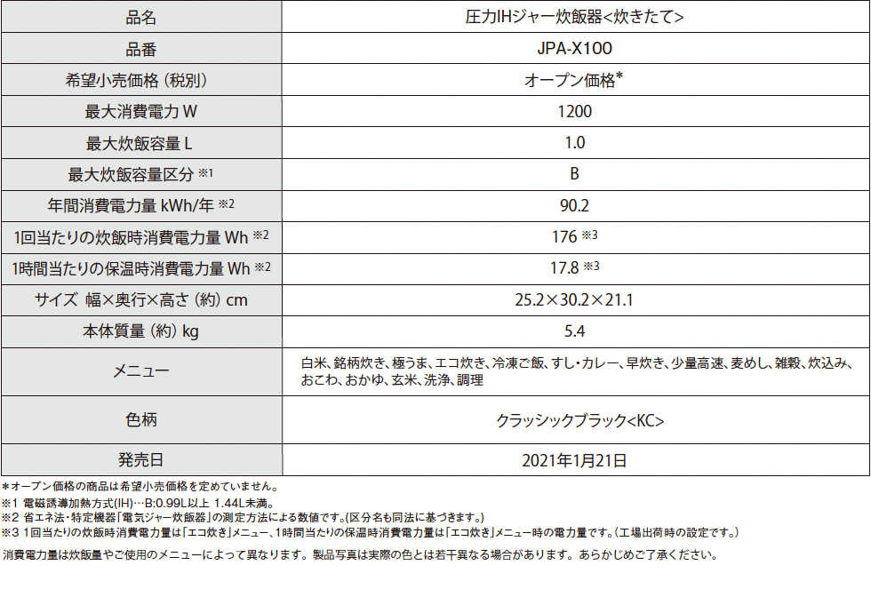 IoT機能搭載 圧力IHジャー炊飯器＜炊きたて＞JPA-X100 - Tiger-Corporation